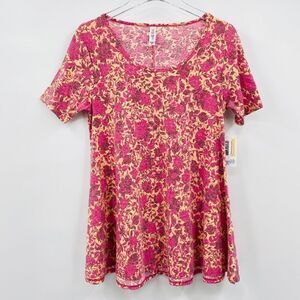 NEW Lularoe Size XXS Pink Floral Short Sleeve Perfect T Shirt Tunic Top Soft